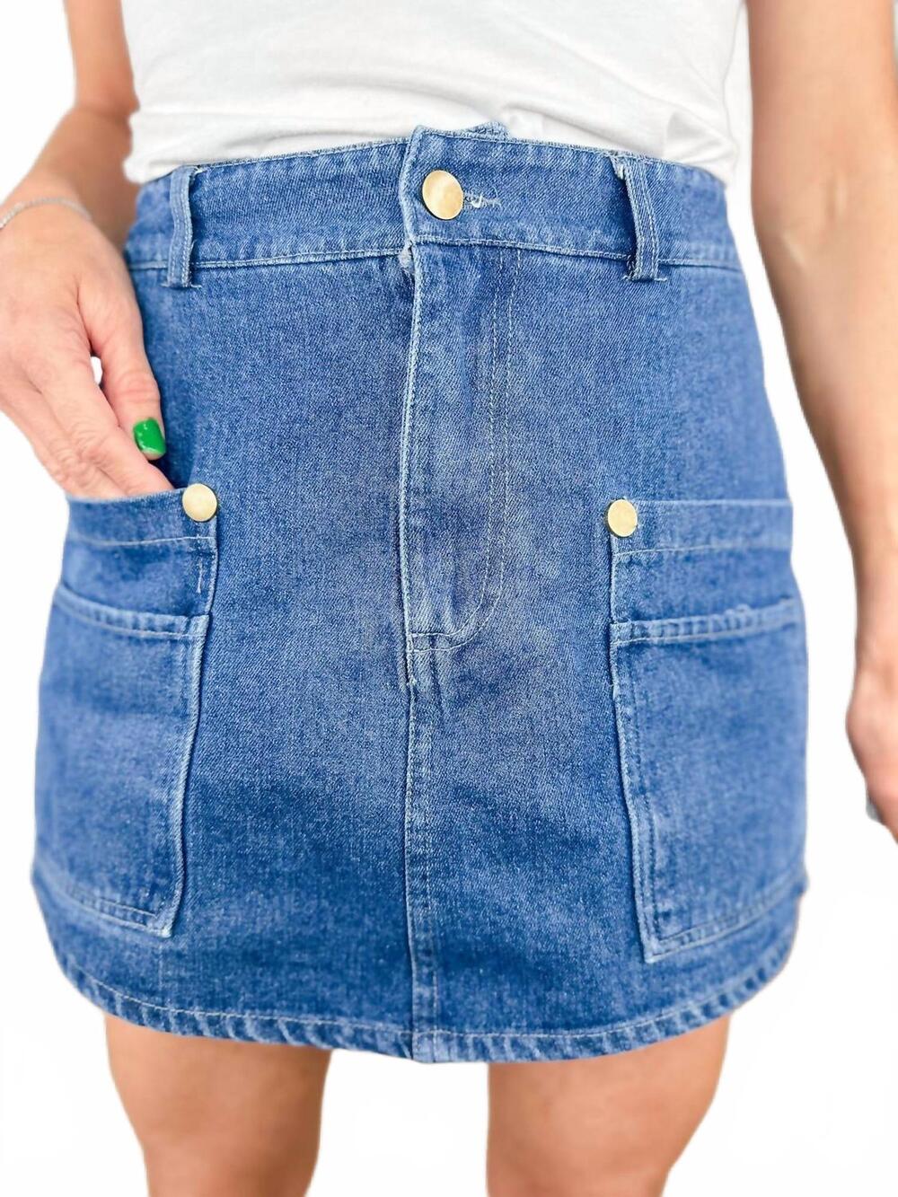 NEW DAVI & DANI high rise cotton skort in dark wash denim